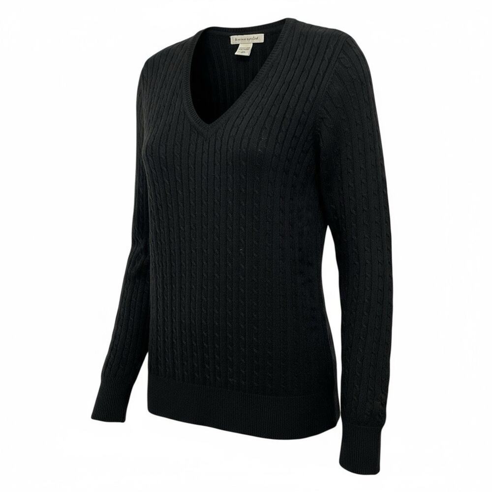 Bianca Nygard black V-neck cable-knit sweater. Size L